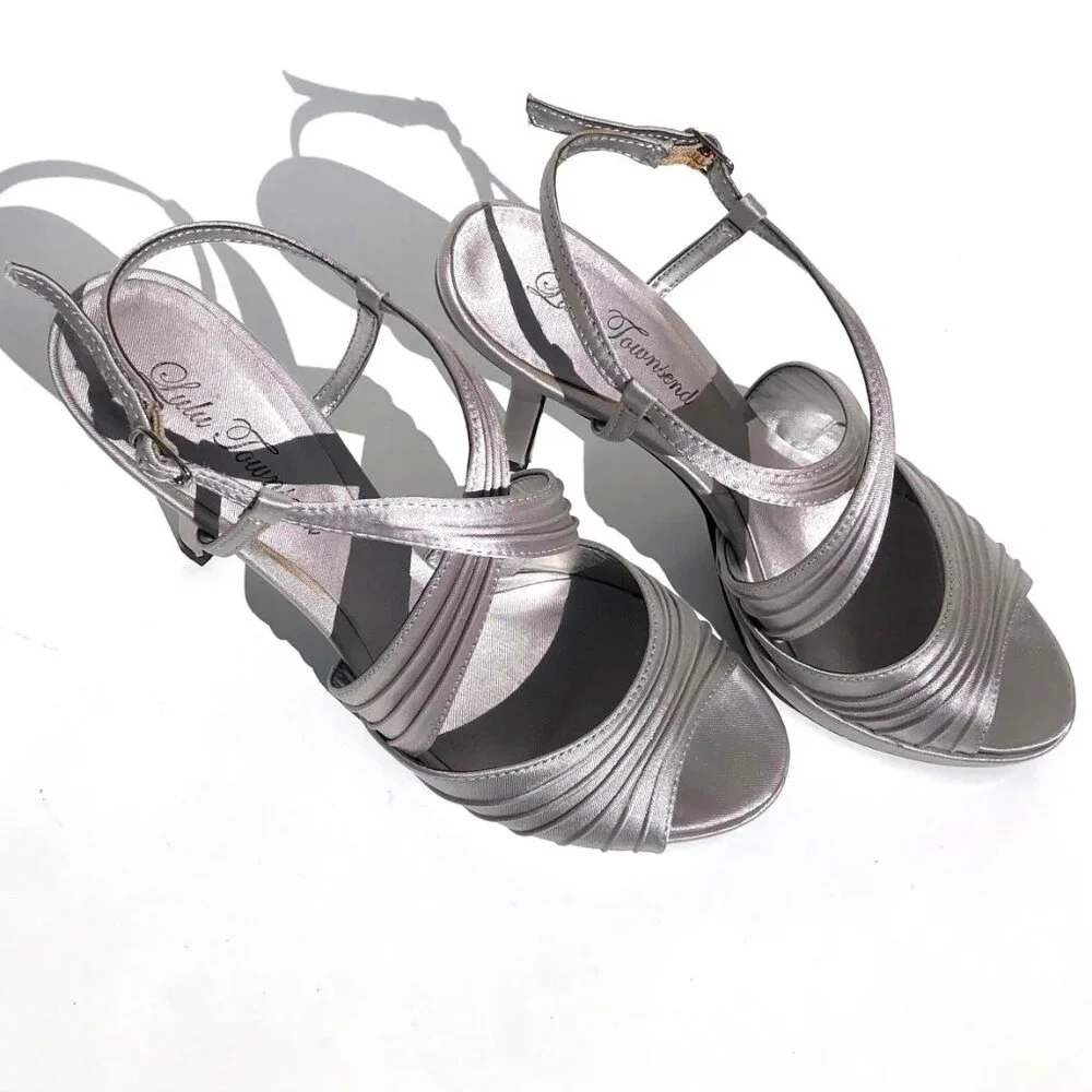 Lulu Townsend Romeo heels women size 6.5 strappy silver party evening wedding